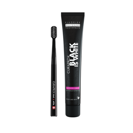НАБІР: ВІДБІЛЮЮЧА ЗУБНА ПАСТА CURAPROX BLACK IS WHITE, 90ML + ЗУБНА ЩІТКА CURAPROX ULTRA SOFT CS5460